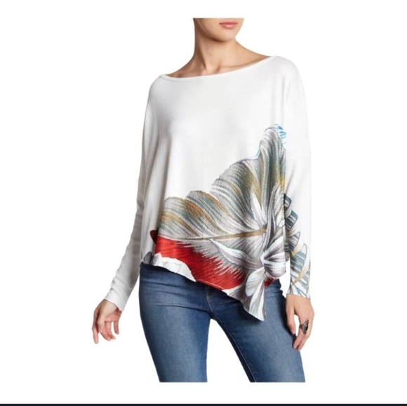 New Go Couture Printed Asymmetrical Hem Dolman Sweater. - Picture 7 of 15